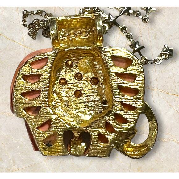 Rose Goldtone Elephant Pendant Necklace 28"  Bling Rhinestones Stars Boho Hippie - Picture 5 of 10